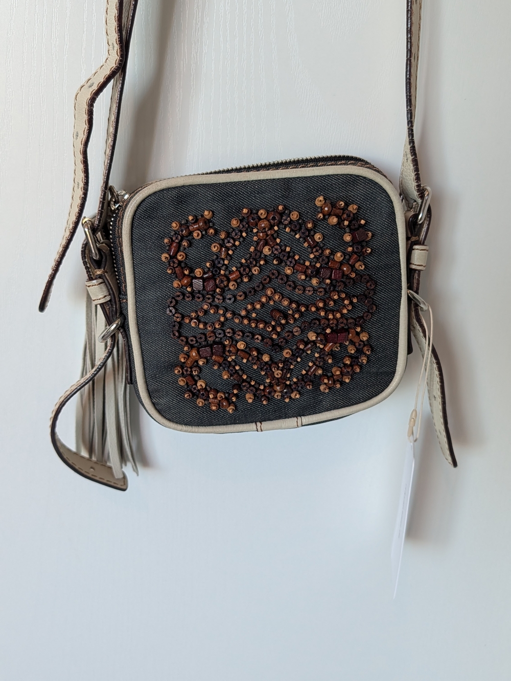 Loewe Denim Wood Beaded Anagram Crossbody Bag